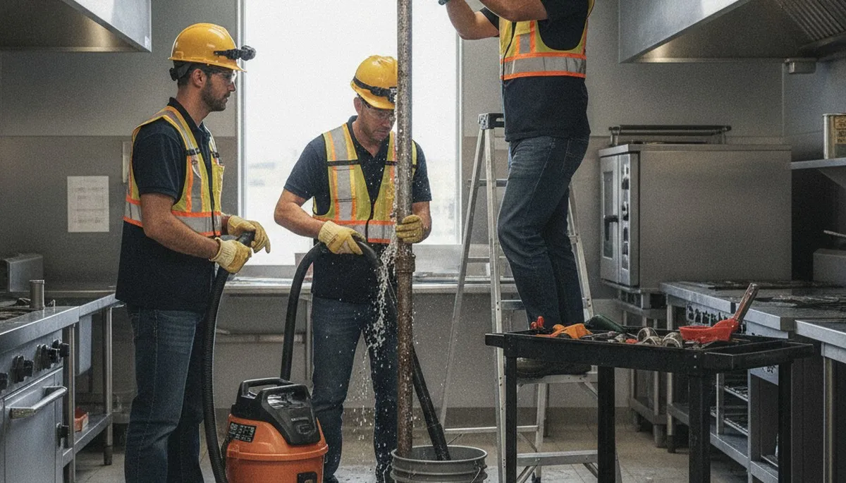 Emergency plumber repairing burst pipe in Kenosha, WI home during freezing weather