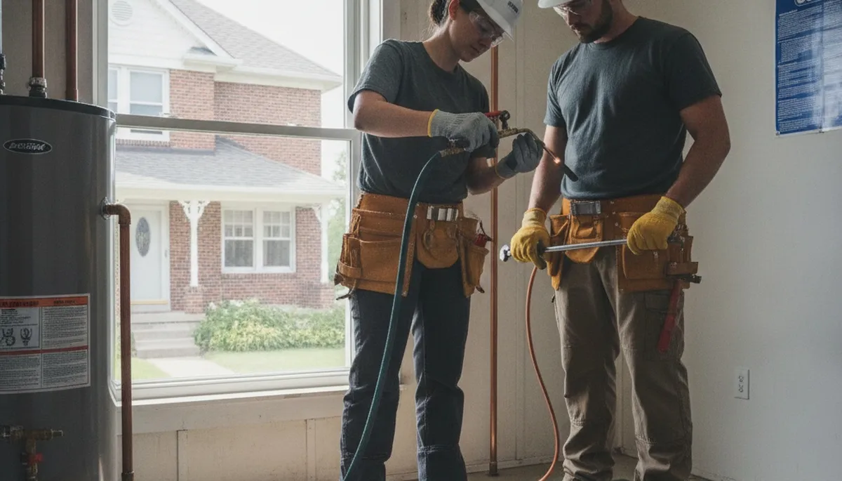 Plumber repairing a pipe in Kenosha, WI for residential plumbing service